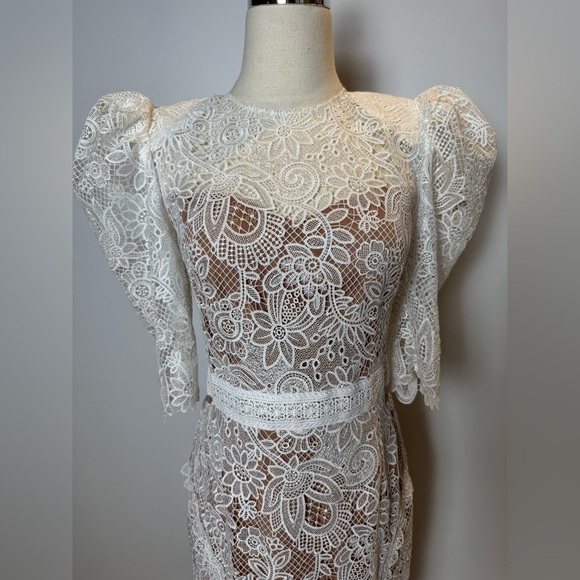 Bronx and Banco Madeleine Dress – White Lace Mesh Gown – Size US 4 - Picture 12 of 16